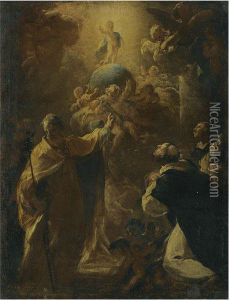 The Infant Christ With Saint Dominic And Saint Nicholas Oil Painting - Corrado Giaquinto