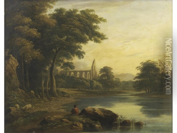 Bolton Abbey Oil Painting - John Varley the Elder