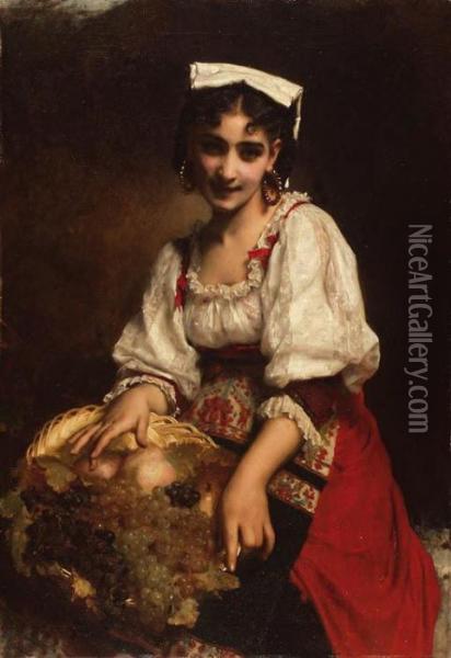 An Italian Beauty Oil Painting - Etienne Adolphe Piot