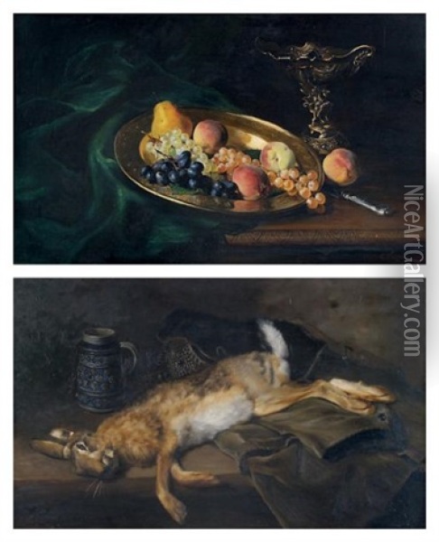 Natures Mortes Aux Fruits Et Lievre (2 Works) Oil Painting - Ferdinand Wagner the Younger