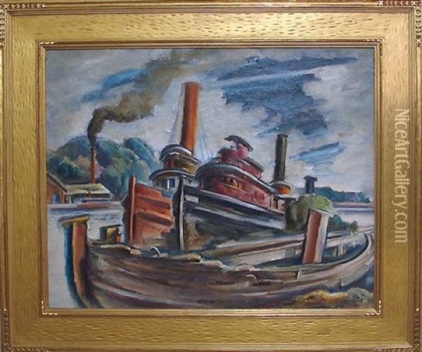Darelicks, Tug Boats At Dock Oil Painting - Charles Rosen