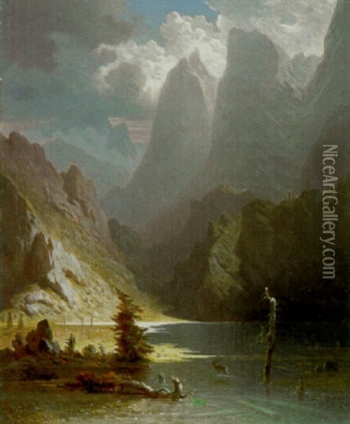 Gebirgssee Im Sonnenlicht Oil Painting - Heinrich Heinlein