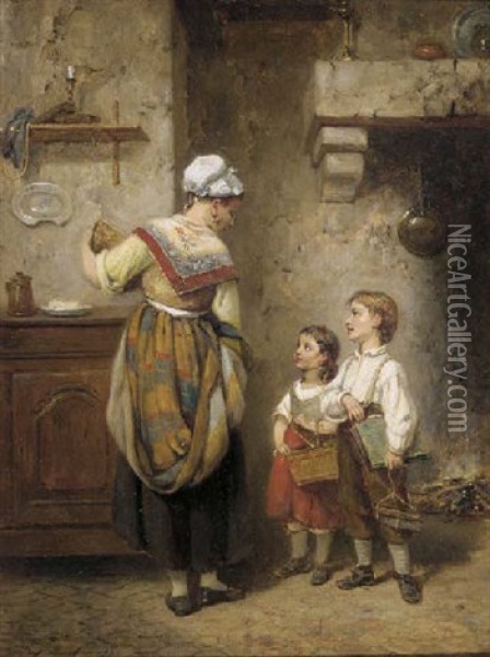 Taking Lunch To School Oil Painting - Leon Emile Caille