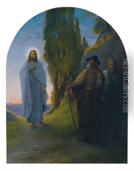 Quo Vadis?, Christus Auf Dem Weg Nach Emmaus Oil Painting - Karl Schoenherr