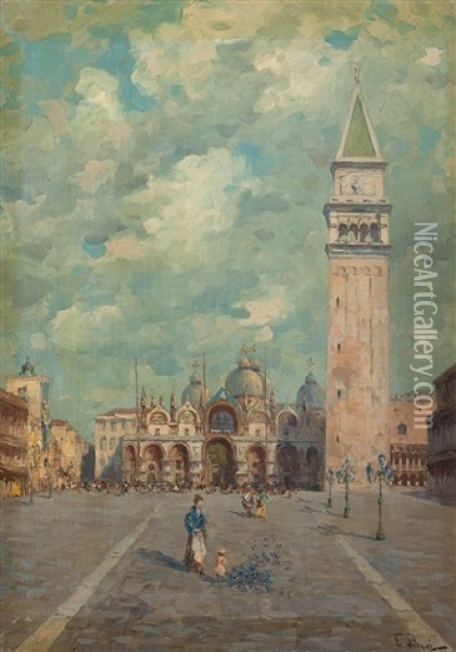 Venedig - Die Piazza San Marco Mit Blick Auf Die Basilica Und Den Campanile Oil Painting - Ferdinando Silvani