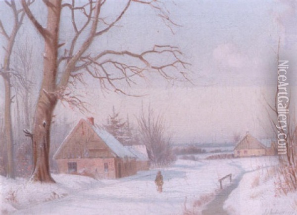 En Vinterdag Pa Landet Oil Painting - Anders Andersen-Lundby