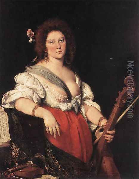 Gamba Player c. 1635 Oil Painting - Bernardo Strozzi