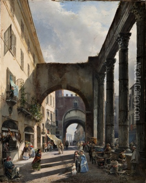 Colonne Romane Presso San Lorenzo, Milano Oil Painting - Federico Moja