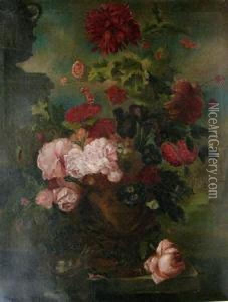 Roses And Chrysanthemums Oil Painting - Jacob van Huysum