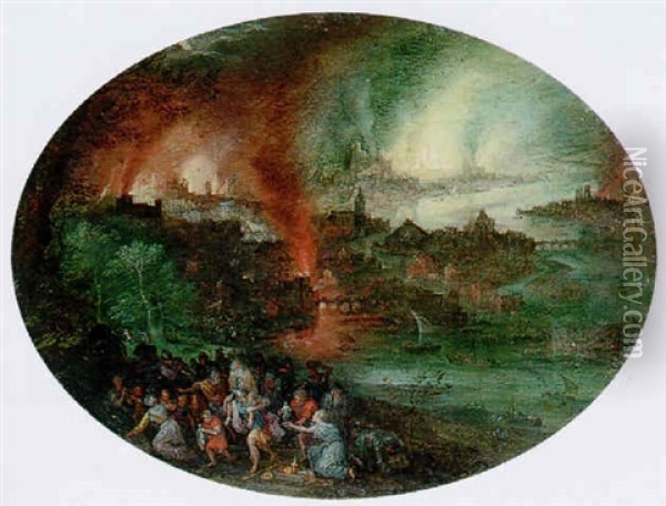 Aeneas Rescuing Anchises From Burning Troy Oil Painting - Jan Brueghel the Elder