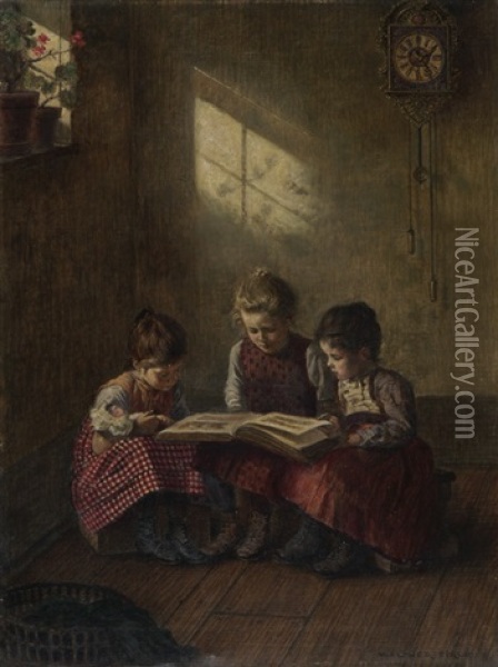 Drei Lesende Madchen Oil Painting - Walter Firle