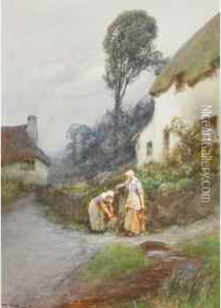 At The Well Netherton, Devon Oil Painting - John White