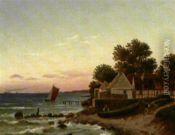 Fiskerleje Ved Kysten Oil Painting - Carl Ludwig Bille