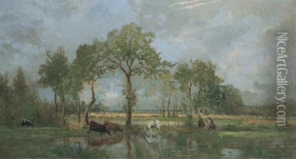 Marais Dans L'estuaire De La Loire Oil Painting - Marie Guillaume Charles Leroux