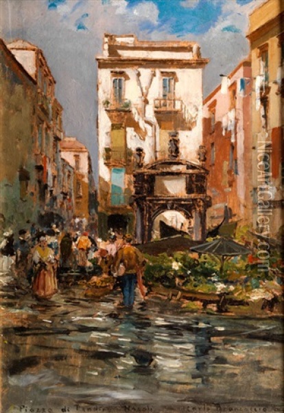 Blick Auf Die Piazza Di Pendino In Neapel Oil Painting - Carlo Brancaccio