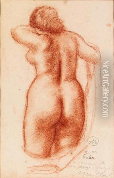Standing Nude Seen From Behind (recto); Nude Study (verso) Oil Painting - Aristide Maillol