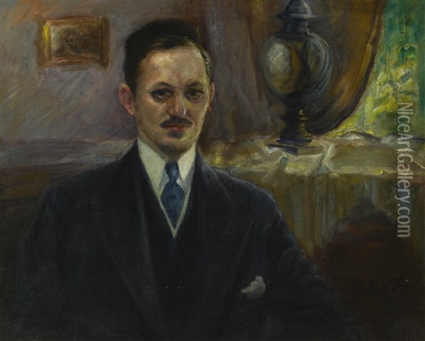 Portrait Of A Member Of Manischewitz Family, Potentially Jake Manischewitz Oil Painting - Boris Schatz