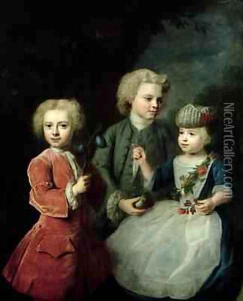 The Children of Councillor Barthold Heinrich Brockes 1680-1747 Oil Painting - Balthasar Denner