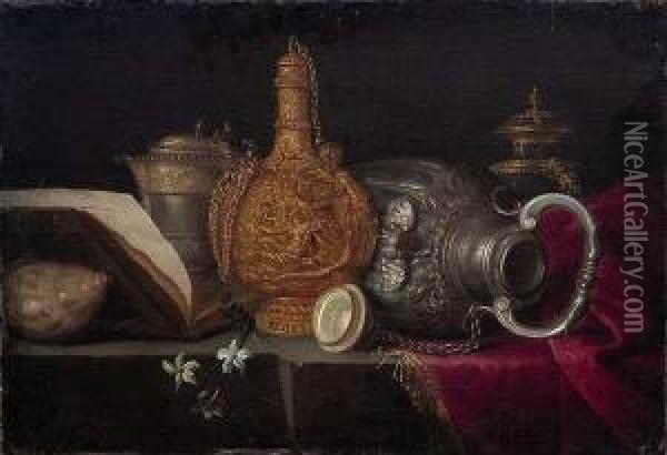 Still Life Withprecious Vessels Oil Painting - Meiffren (Ephren) Conte (Leconte)