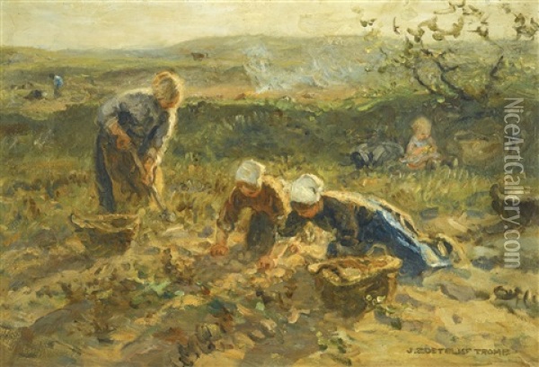 Potato Harvest Oil Painting - Johann Jan Zoetelief Tromp