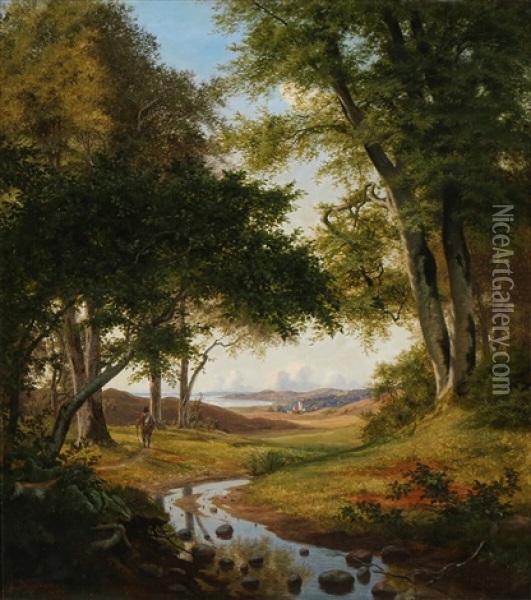 View From Stokkebjerg Forest Near Skarrit Lake Oil Painting - Carl Wurtzen