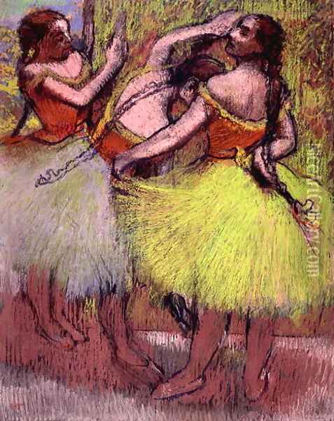 Dancers with Hair in Braids Oil Painting - Edgar Degas