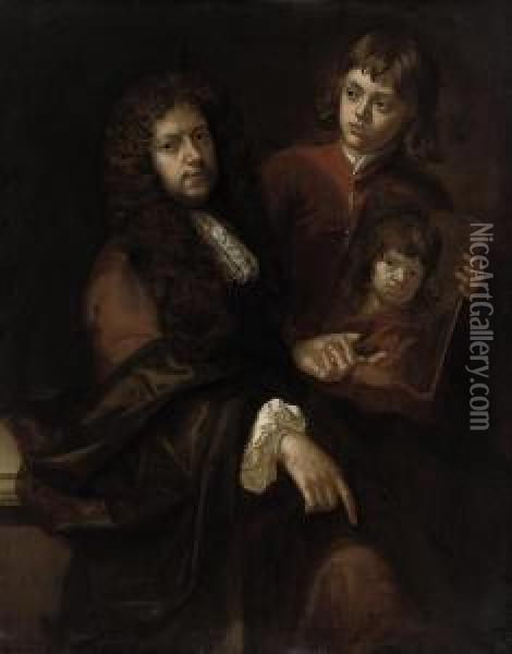 Double Portrait Of A Gentleman 
And A Young Boy, Possibly Theartist's Husband Charles Beale (1631-1705) 
And One Of Their Sons Oil Painting - Mary Beale