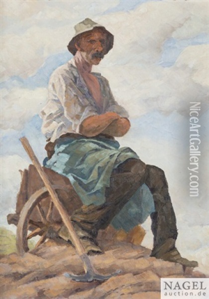 Auf Einer Schubkarre Sitzender Steinbrecher Bei Der Rast Oil Painting - Friedrich von Keller