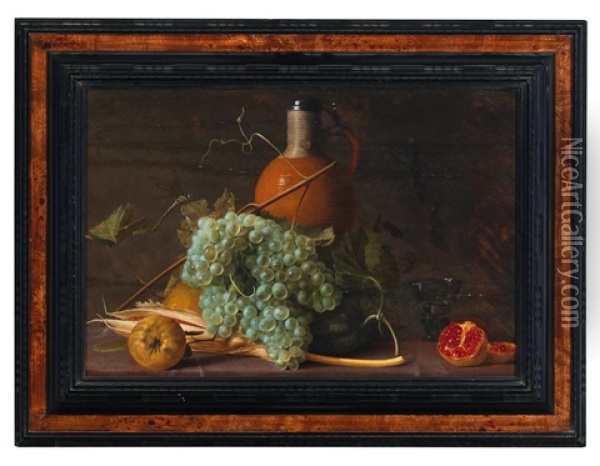 Still Life Of Fruit With A Stoneware Jug Oil Painting - Jacob Foppens van Es (Essen)