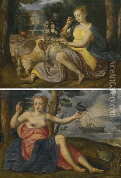 An Allegory Of Smell; An Allegory Of Touch Oil Painting - Marten de Vos