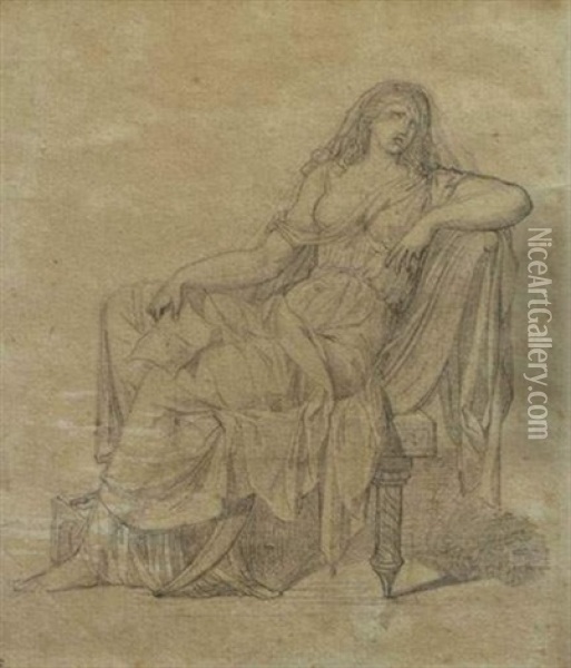 Etude De Femme Assise Lisant Une Lettre (+ Another, Verso) Oil Painting - Jacques-Louis David