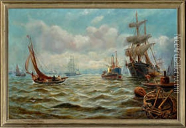 Northern Shipping Scene Oil Painting - Bernard Benedict Hemy