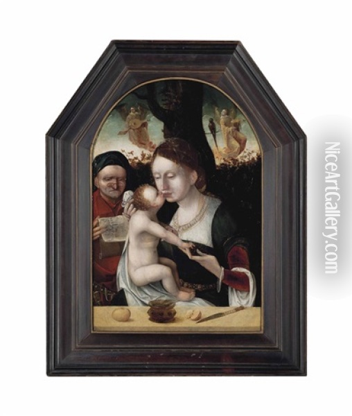 The Holy Family With Music-making Angels Oil Painting - Joos Van Cleve