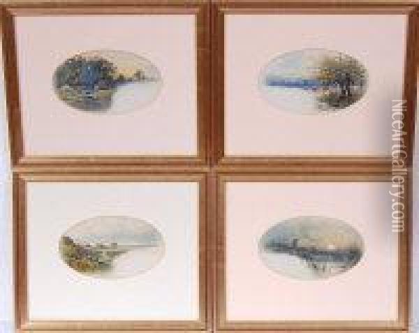 Set Of Four Norfolk River Landscapes Oil Painting - George Parsons Norman