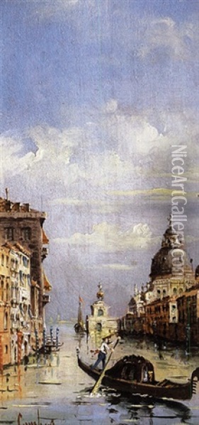 Venedig: Gondoliere Vor Santa Maria Und Dogana Oil Painting - Marco Grubas