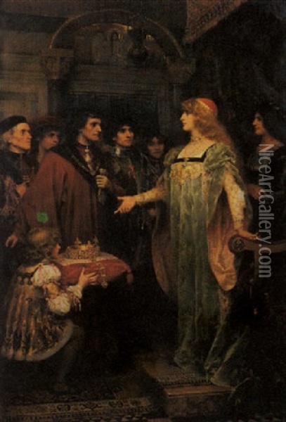 Catherine Cornaro Reine De Chypre Ayant Fait Ses Etats A La Republique De Venise Oil Painting - Jacques Clement Wagrez