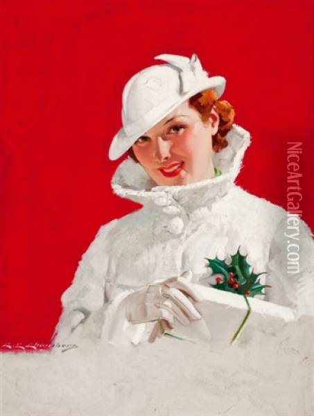 Christmas Glamour Girl (cover Study For Redbook Magazine) Oil Painting - Charles Edward Chambers