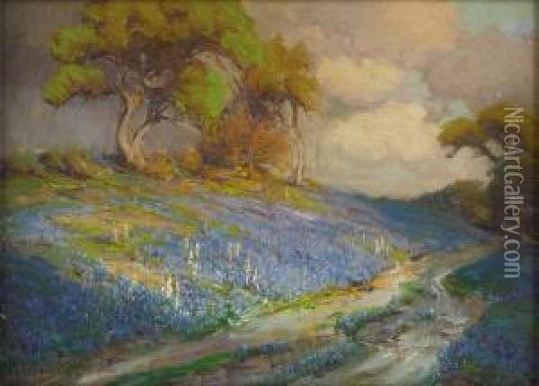 Late Afternoon In The Bluebonnets, S. W. Texas Oil Painting - Julian Onderdonk