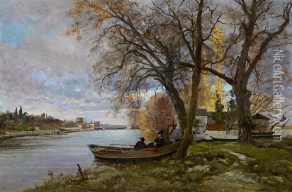 Abendstille Am Fluss Oil Painting - Emmanuel Lansyer