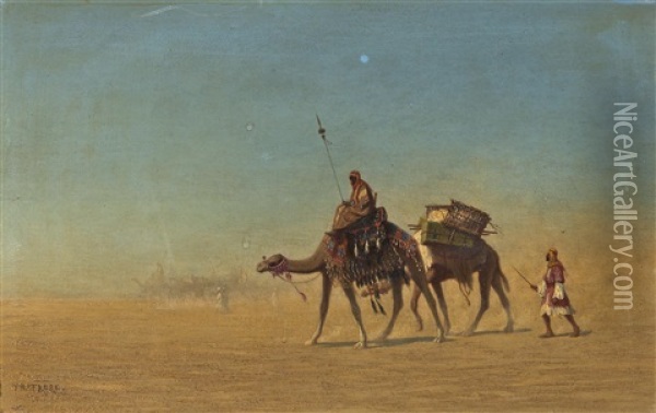 Une Caravane, Desert D'arabie Oil Painting - Charles Theodore (Frere Bey) Frere