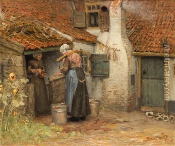 Village Scene Oil Painting - Bernardus Johannes Blommers