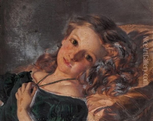 A Girl Reclining Oil Painting - Sophie Anderson