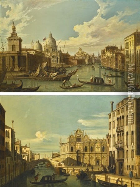 Venice, The Rio Dei Mendicanti And The Scuola Di San Marco; Venice, The Entrance To The Grand Canal Looking West Oil Painting -  Canaletto