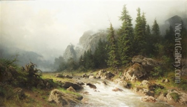 Am Gebirgsbach Oil Painting - Heinrich Ludwig Frische