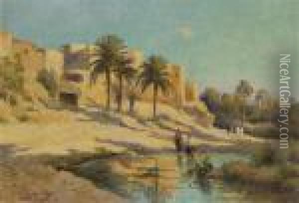 Oasis A Gabes, Tunisie Oil Painting - Eugene Jules Delahogue