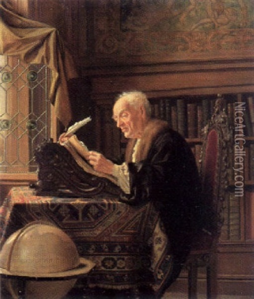 Ein Gelehrter In Seiner Studierstube Oil Painting - Ludwig Gloss
