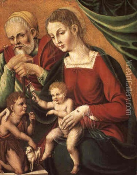 Tabernacolo Per Devozione Privata Con La Sacra Famiglia Oil Painting - Dono Doni