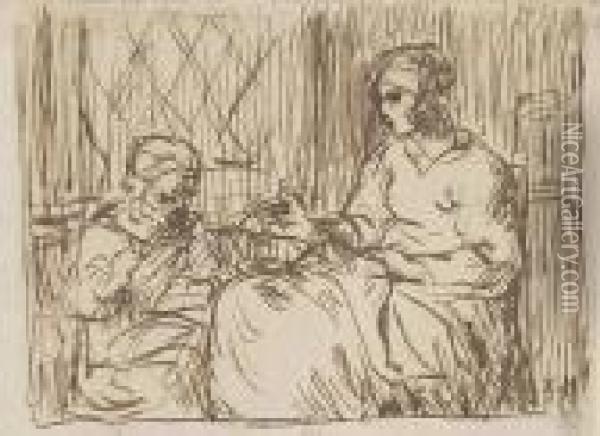 A Mother And Daughter Sewing Oil Painting - Jean-Francois Millet