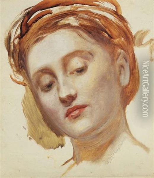 Study Of A Young Woman's Head Oil Painting - Charles Sillem Lidderdale