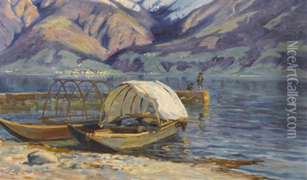 Boote Am Ufer Des Lago Maggiore Oil Painting - Fritz Huguenin